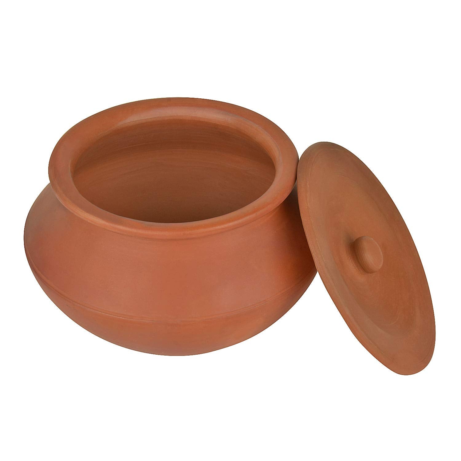 Ornately Handcrafted Natural Clay Round Bottom Handi - 1 Liters | Clay Dahi Handi - Cooking & Serving Pot