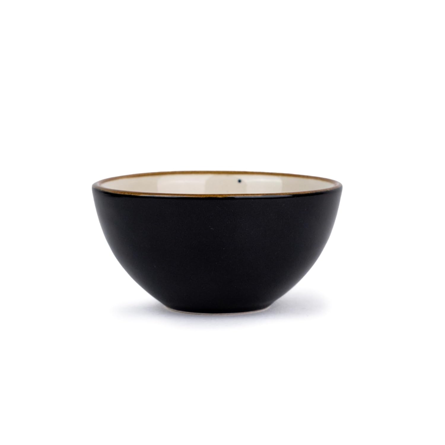 Ceramic Veg Bowls Set Of 6 For Dinner - 180ml Each, Black Ivory Rim Series | Katori Set With Glossy Finish - Stoneware Ceramic Bowls Set | Dessert Bowl Set