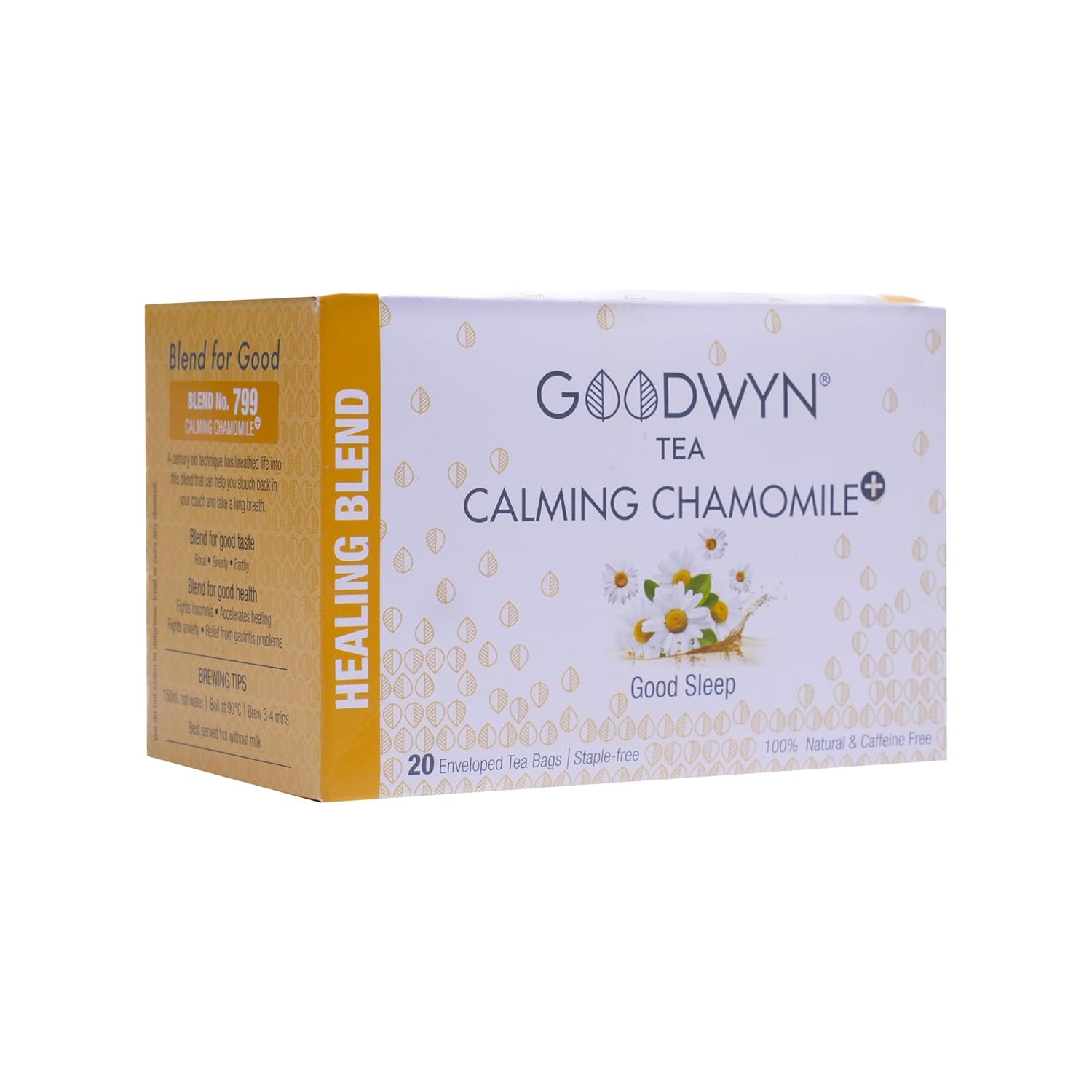 Goodwyn Calming Chamomile Herbal Tea - 20 Enveloped Tea Bags | Boosts Immunity, Relieves Stress - Handpicked & Farm Fresh Herbal Tea | Caffeine Free, No Preservatives