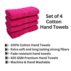 Stamio Cotton Hand Towel 800 Gsm | Soft, Absorbent, Quick Dry, Small Size Towels, Travel Friendly Towel (Magenta) - Set Of 4