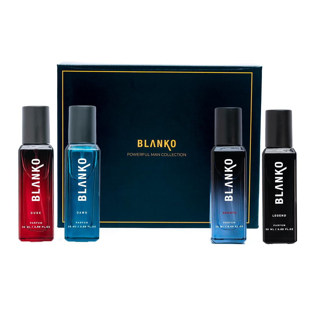 Blanko Powerful Men Collection TLT Parfum 20ml 0.6 Fl.oz. Each Pack Of 4 | Legend+ Sports+ Dusk+ Dawn | Luxury Fragrance Gift Set For Husband, Father, Brother