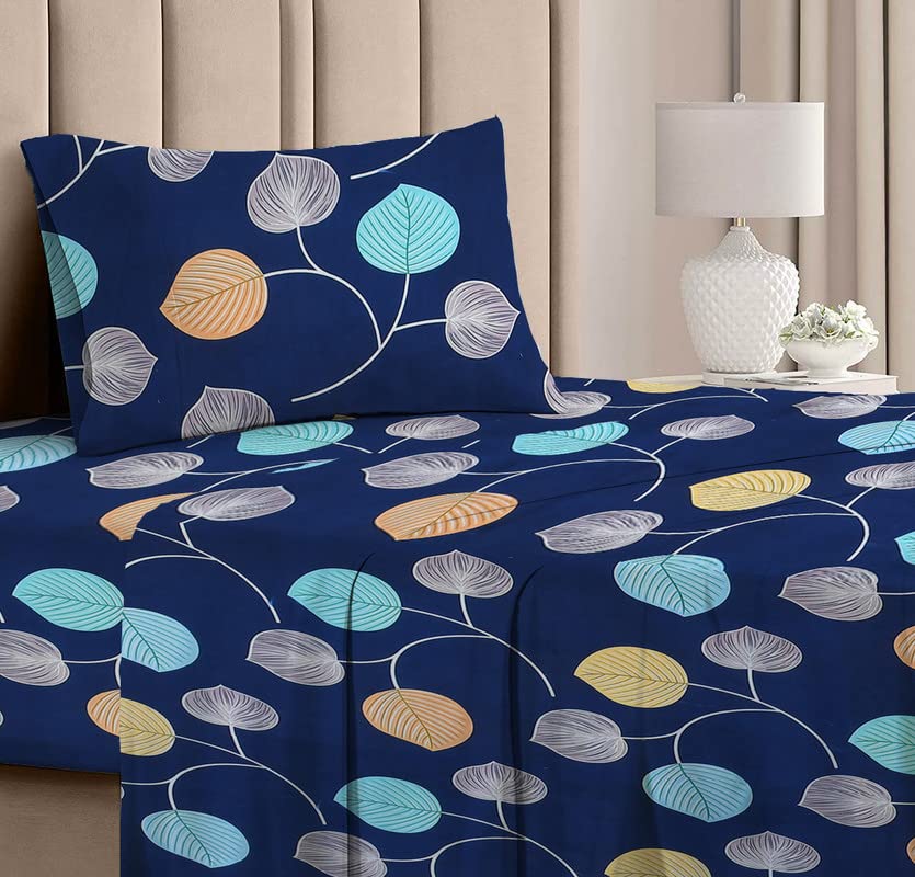1 Single Bedsheets With 1 Pillow Covers - 60 X 90 Inches, Dark Blue | Breathable & Wrinkle Resistant - Light Weight & Ideal For Everyday Use