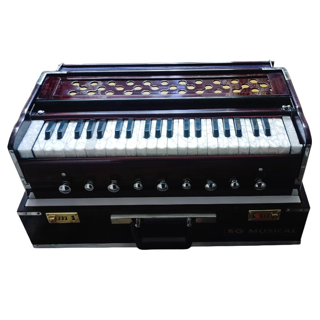 Harmonium With Padded Bag - 2 Reeds, 3.5 Octaves, Coupler Folding Harmonium 42 Keys, Portable 9 Stopper | Tuning A440 Hz Pitch