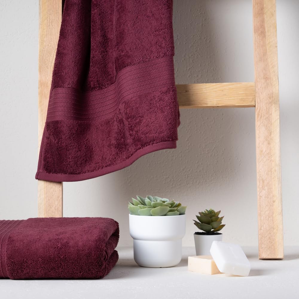 Feather & Spun Organic Cotton Bath Towel 650 Gsm | Lavender Fragrance Gots Certified Anti Microbial Fade Resistant Double Needle Stitch Towel (Cranberry Crush)