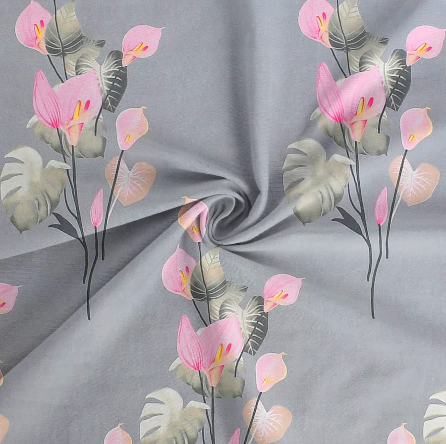 Premium 1 Double Bedsheet With 2 Pillow Covers - 90 X 100 Inches | 180 TC Super Soft Glace Cotton - Breathable & Wrinkle Free - 3 Pcs Set | Grey & Pink