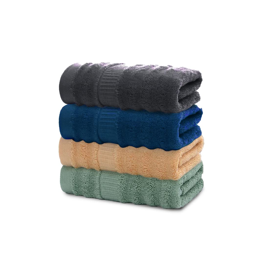 Mush Ultra Soft & Super Absorbent 600 Gsm Bamboo Bath Towel (Space Grey, Navy Blue, Golden Brown & Olive Green) Pack Of 4