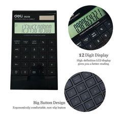 Deli W39258 Financial Calculator Big Size With 12 Digits Steps Check And 3 Years Warranty - Black | Perfect For Continuous Office, Classroom, Or Home Use