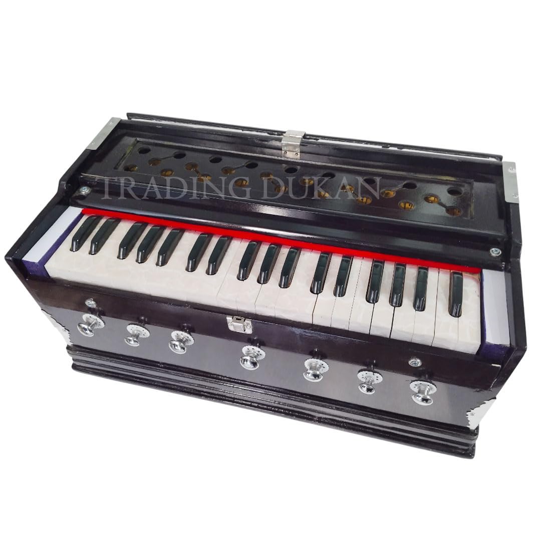 Musical Instrument Harmonium - 7 Stoppers, 39 Smooth Conditioned Keys, Double Bellow, Two Reeds (Base- Male) | Compact & Portable Design