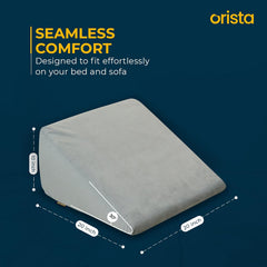 Wedge Pillow, Made With Advance Gel Blended Memory Foam, Back Support, Grey - 20 X 20 X 10 Inch | For Acid Reflux, Anti Snoring, Leg Elevation, Improves Comfort & Posture, Velvet Cover