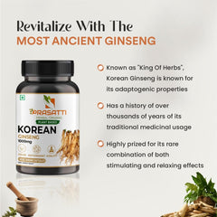 Prasatti Herbal Organic Korean Red Ginseng 1000mg Supports Energy, Vitality & Strength, For Men & Women | 90 Veg Capsules 150gm 0.3lbs