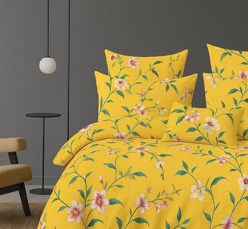 Queen Size Printed Double Bedsheet With 2 Pillow Covers For Home | 90 X 100 Inches, Yellow - Beautiful Bedsheet Set | Perfect For Gifting Wedding, Anniversary