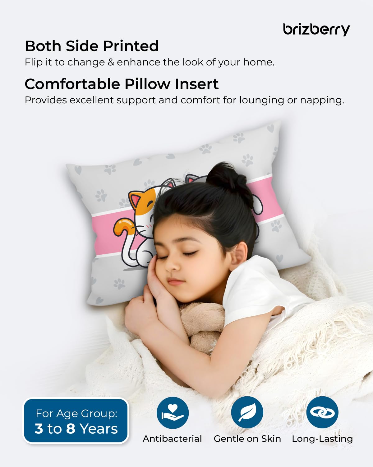 Kids Pillow Cushion With Super Soft Fabric Pillow - 12 X18 Inches | Animal & Cartoon Prints, Soft Pillow, Dual Sided Design | Multi-Purpose, Durable & Easy Care, Made In India - Design 4