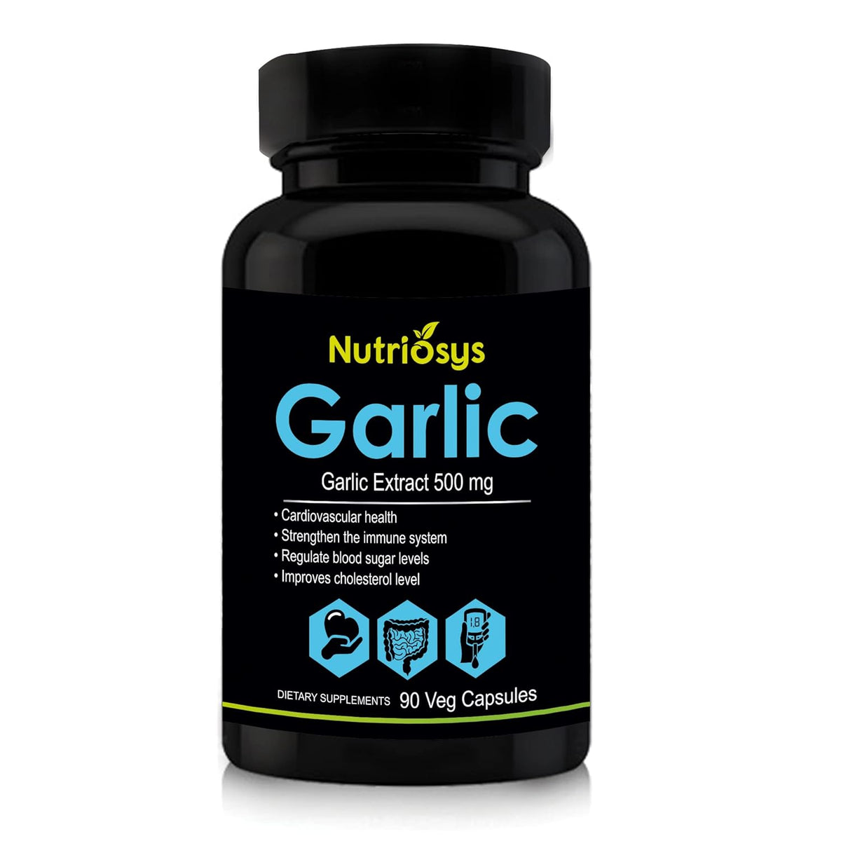Nutriosys Garlic 500mg For Heart Health, Cholesterol Management & Weight Loss, Strengthen The Immune System | 90 Capsules 100gm 0.2lbs