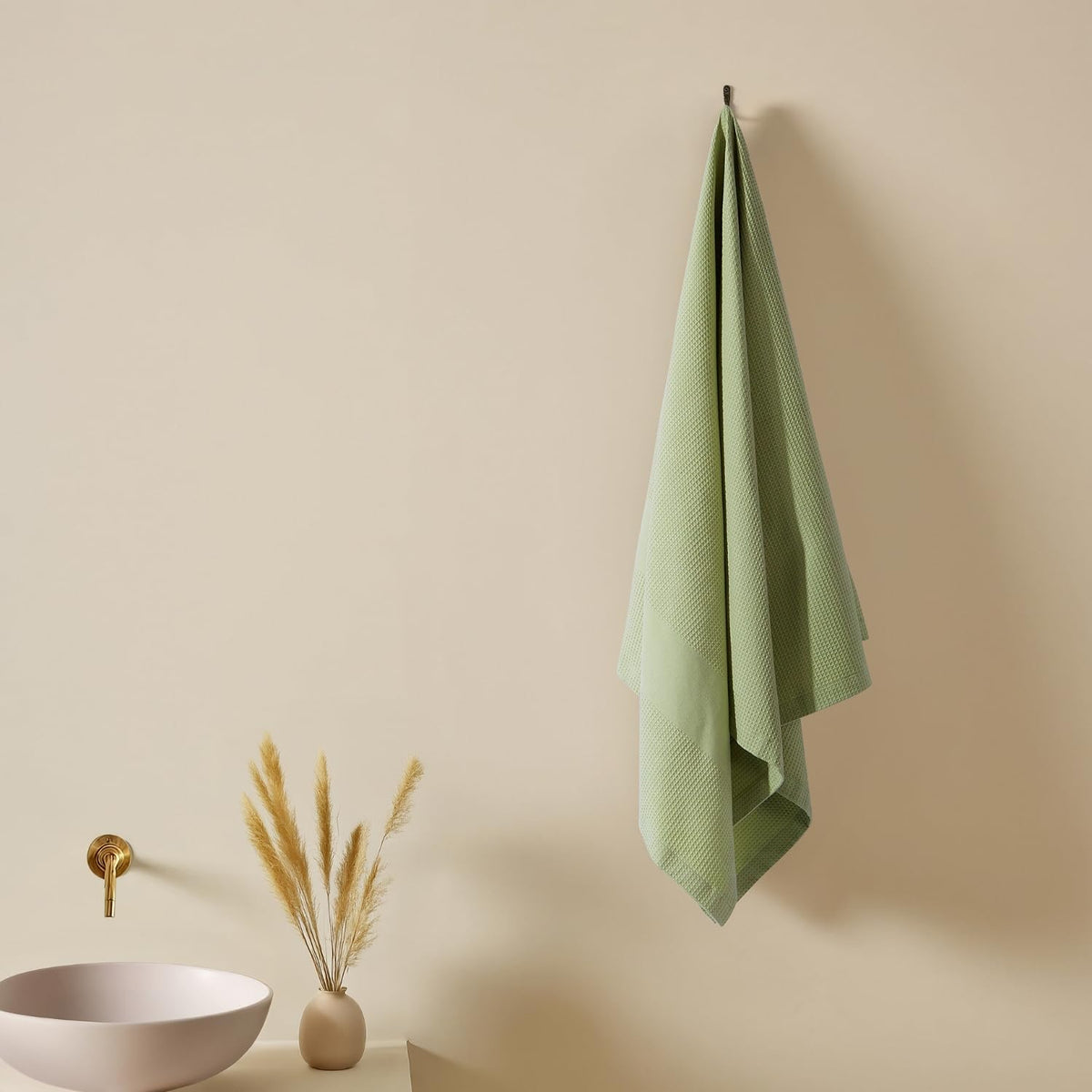 Haus & Kinder Maple Waffle Bath Towel 220 Gsm | Honeycomb Large Size Bathing Towels 100% Cotton Towel For Men & Women (Sage Green)
