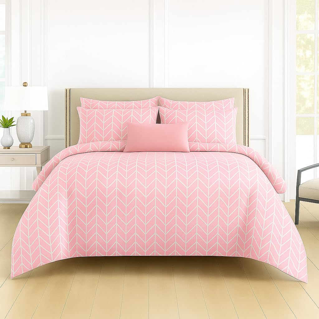Cotton Double Bedsheet For Queen Size With 2 Matching Pillow Covers For Home - 90 X 100 Inches, Pink & White | Smooth Finish, Soft Touch & Breathable Comfort For Everyday Use