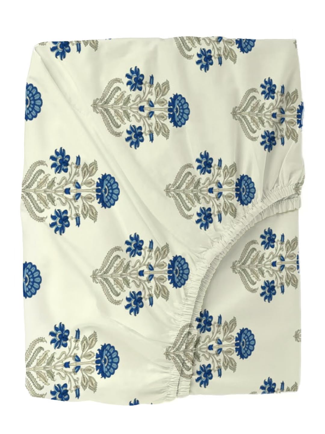 100% Cotton King Size For Double Bedsheet With 2 Pillow Covers - 72 X 78 Inches, Cream & Blue | Durable & Long Lasting Fabric, Easy Hand & Machine Wash