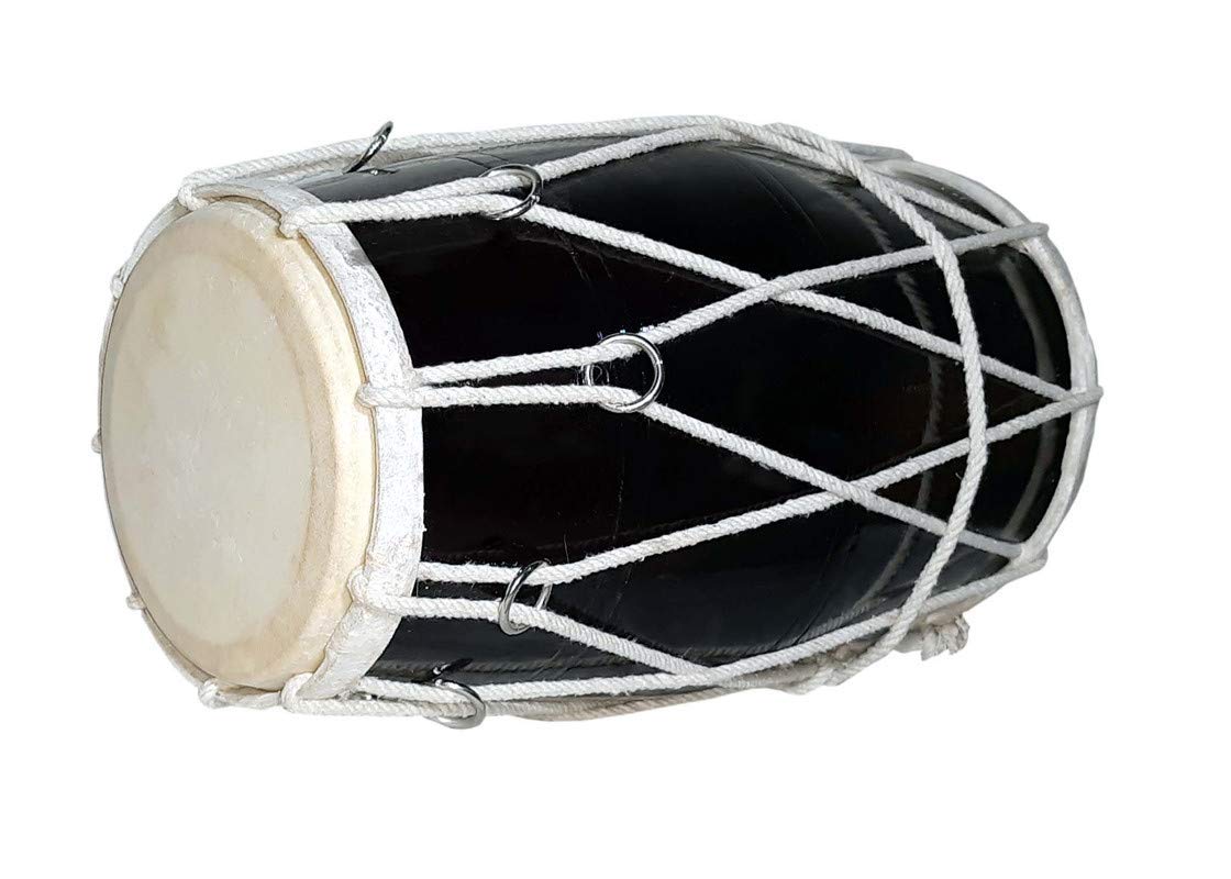 Handmade Instrument Sheesham Wood Dholak Rope Tuned With Bag - Black | Perfectly Symmetric Round Dholak - Mini Dholak For Festival, Wedding, Satsang | Very Easy To Tune