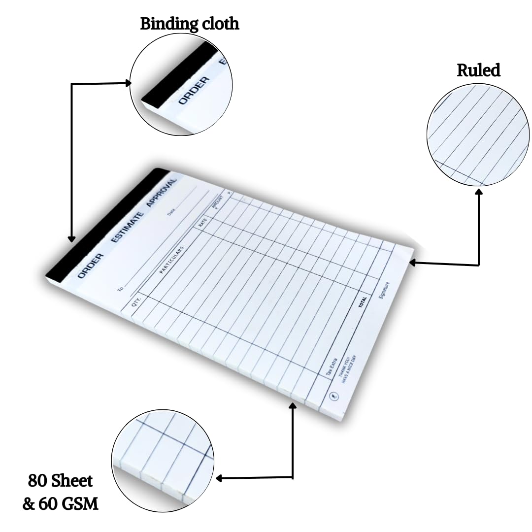 Estimate Pad No. 1 (80 Sheets/160 Pages) Excellent Quality Bill Book, Memo Book & Slip Pad, 10Pcs
