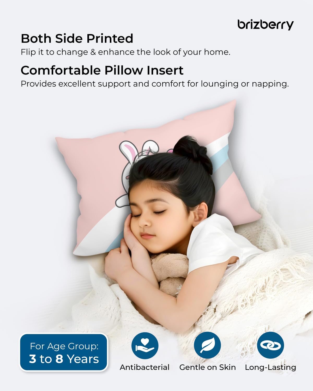 Kids Pillow Cushion With Super Soft Fabric Pillow - 12 X18 Inches | Animal & Cartoon Prints, Soft Pillow, Dual Sided Design | Multi-Purpose, Durable & Easy Care, Made In India - Design 18