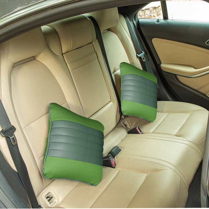 Memory Foam Square Cushion Insert Pillow Filler, Green - 13 X 13 Inch | For Back Support & Back Pain Relief With Leather Outer Cover | Portable, Removable Cover, Long Lasting - Set Of 2