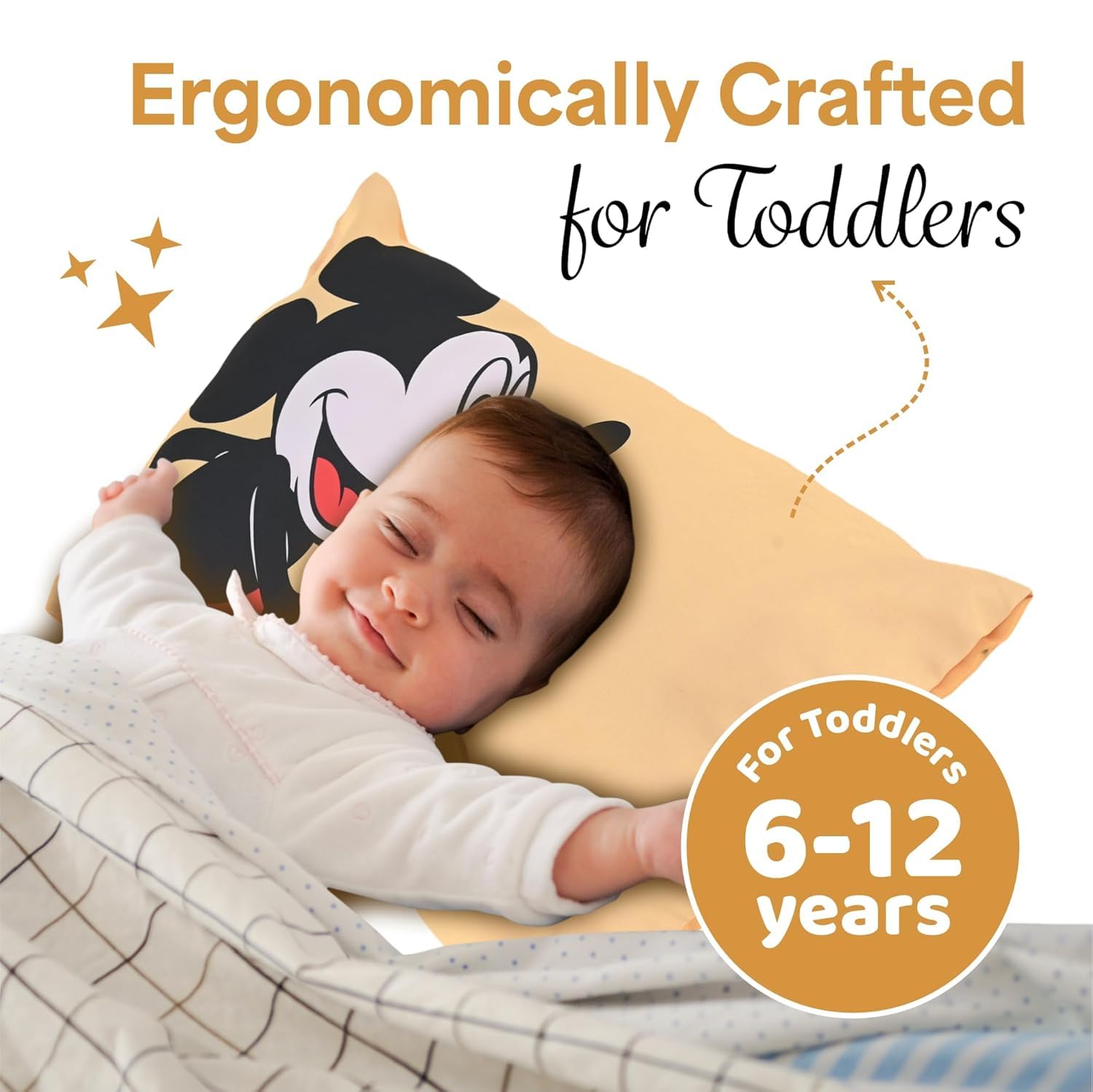 Kids Pillow, For Boys & Girls, Disney Mickey - Yellow - 12 X 18 Inch | Soft Microfiber Cushion & Pillow Filler For Sleeping Toddlers | Gentle Neck & Head Support For Comfort - Pack Of 2