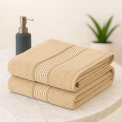 Akiko Home 100% Cotton Essential Series Bath Towel 400 Gsm | Soft, Absorbent, Quick Dry & Durable, Large Size Towel Pack Of 2 (Beige)