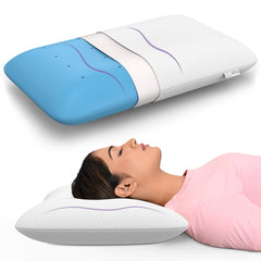 Cool Gel Ergonomic Memory Foam Pillow, White - 21 X 14 X 4.5 Inches | Orthopedic Pillow For Neck Pain Relief & Back Support With Removable Zipper Cover | Shoulder Support - Pack Of 1