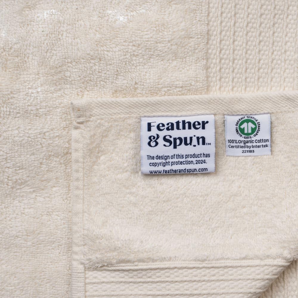 Feather & Spun Organic Cotton Bath Towel 650 Gsm | Lavender Fragrance Gots Certified Anti Microbial Fade Resistant Double Needle Stitch Towel (Cloud Dancer)