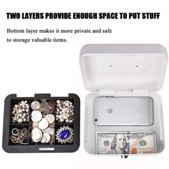 Small Cash Box With Key Lock - Durable Metal Cash Box With Money Tray, Colour - White, Lock Type - Key