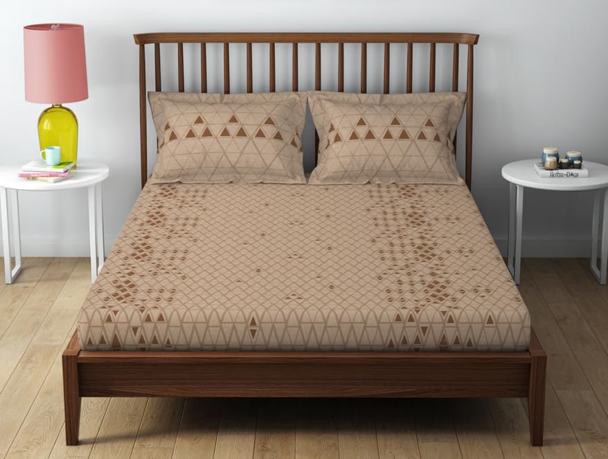 100% Cotton Double Bedsheet With 2 Pillow Cover - 90 X 100 Inches, Brown | Soft & Breathable, Comfortable & Durable Bedding For All Seasons
