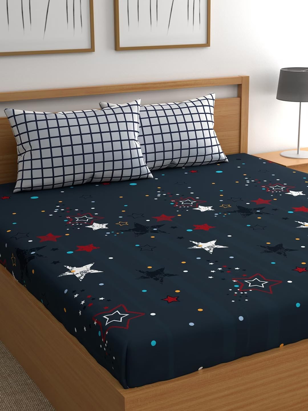 Cotton Super King Size Bedsheet With 2 Large Size Pillow Covers - 108 X 108 Inches, Navy Blue | 240 Thread Count Suitable For All Seasons & Easy To Wash