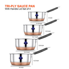 Silver Stainless Steel Copper Bottom Gas Stove, Flat Base Sauce Pan With Handle | Tea Pan, Milk Pan, Tapeli Patila, Sauce Pot Cookware With Handle, 1750ml