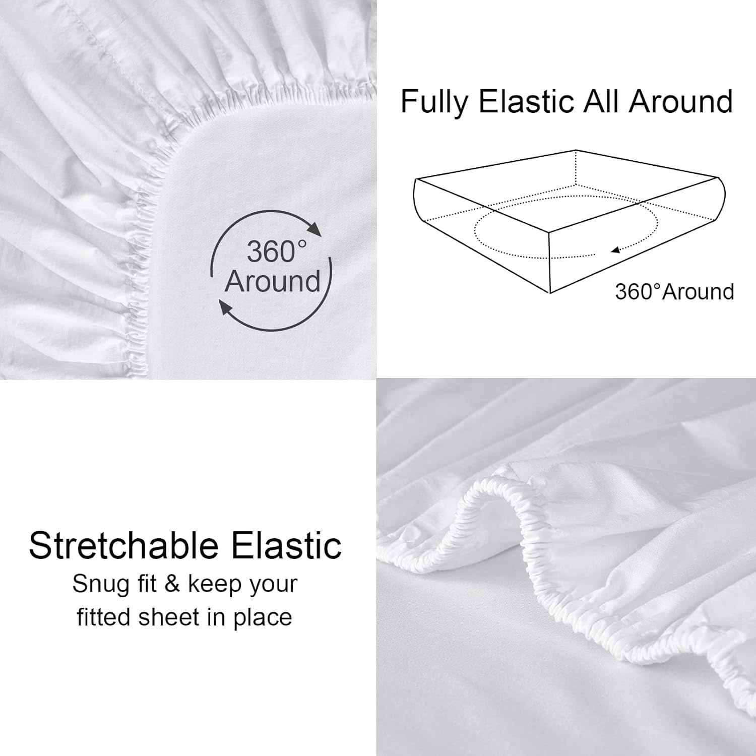 Striped King Size Fitted Bedsheet With 2 Pillow Cover - 72 X 78 + 12 Inches, White | Comfortable, Wrinkle Resistant, Fade Resistant & Environmentally Friendly