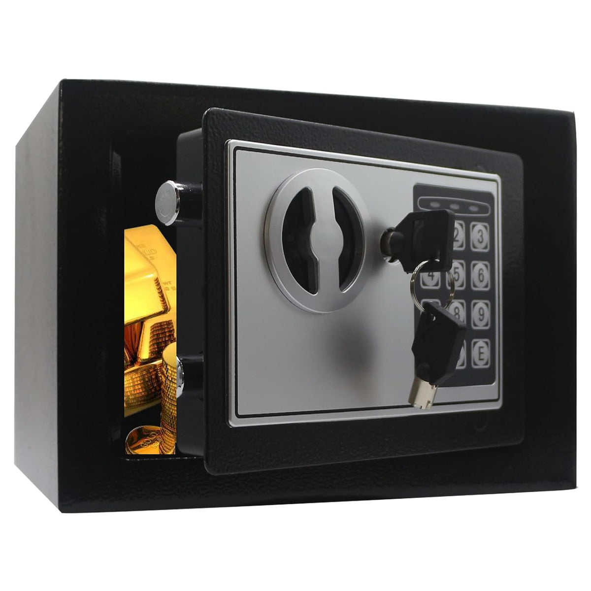 Key & Electronic Security Safe Box Digital Deposit Box For Home Office Hotel Business Lock Box For Cash Jewellery Storage, Colour - Black, 0.17 Cubic Feet