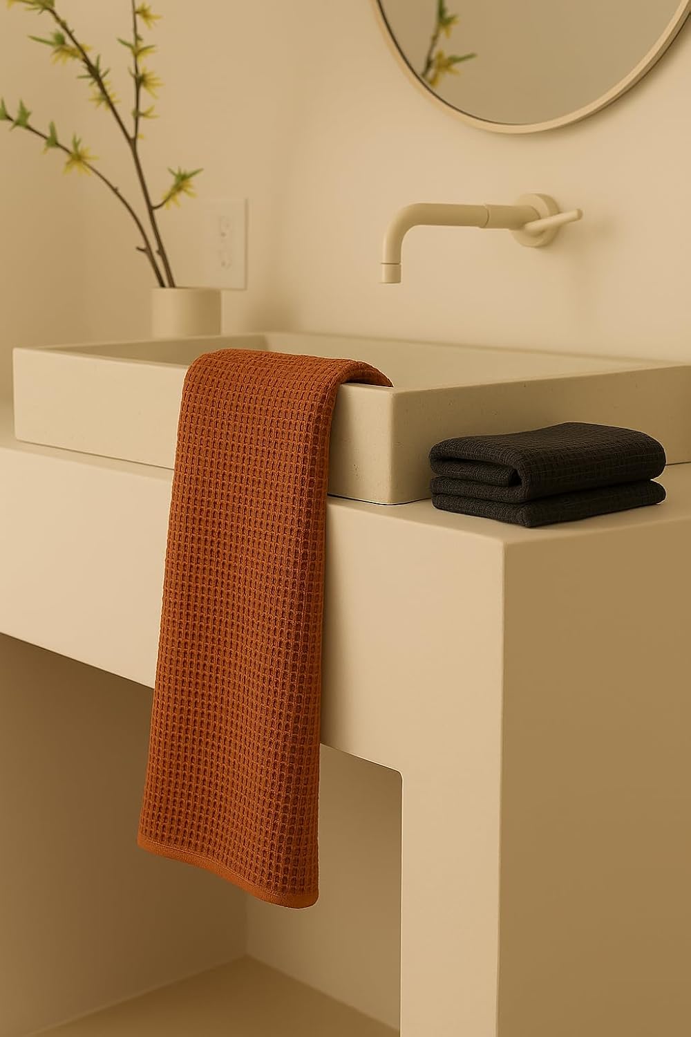 Drape&Luxe Gen-Z Towel Premium Waffle Cotton Bath Towel 1200 Gsm | Super Soft & High Absorbency Towel, Quick Drying Large Size Towels (Black & Brown) - Pack Of 2