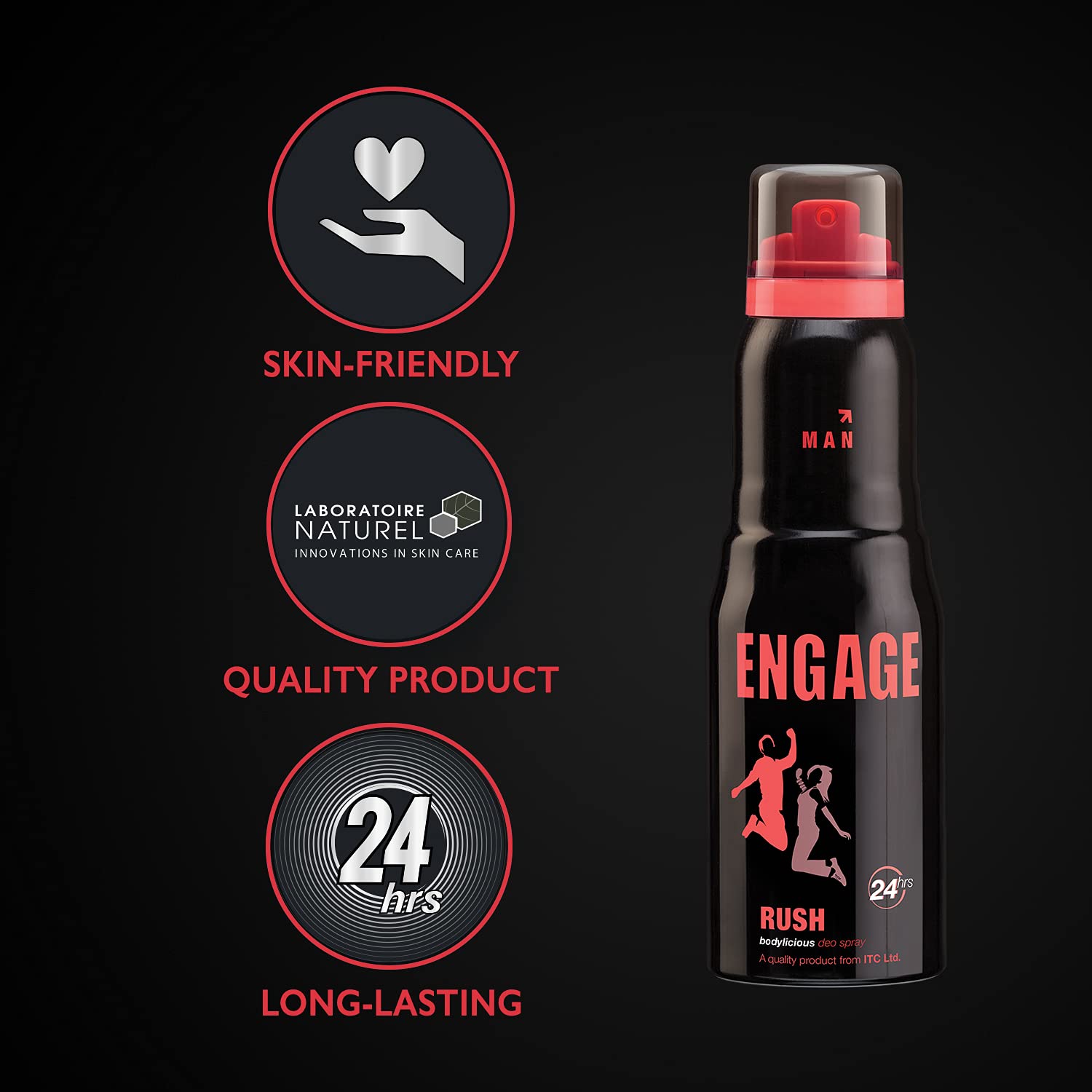 Engage Rush Deodorant For Men | Fruity And Sweet , Skin Friendly Fragrance Body Spray 150ml 5 Fl.oz.