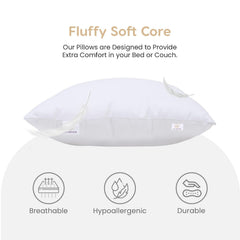 Microfiber Square Soft Pillow Cushion For Sofa & Bed, White - 24 X 24 Inch | Fluffy Pillow For Comfort & Back Support | Hypoallergenic, Washable, Hypoallergenic, White Cover - Pack Of 1
