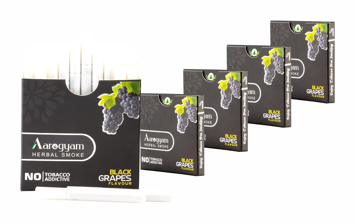 Aarogyam Herbals 100% Tobacco & Nicotine Free Cigarette For Relieve Stress & Mood Enhance Product For Smokers - 10 Sticks In Each Packet (Black Grapes Flavour, Pack Of 5)