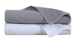 Fash Home Waffle Terry Fusion Bath Towel 1000 Gsm | Full Large Size 100% Soft Cotton Super Luxurious Quick Absorbent Towel - White & Grey (Pack Of 2)