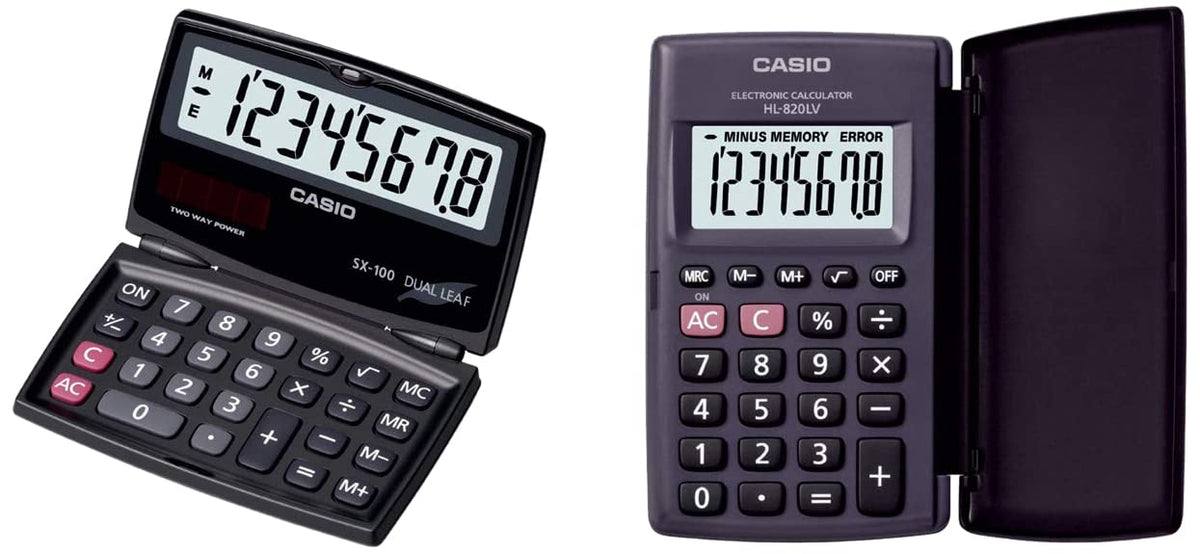 Casio SX-100-W Portable Calculator With Foldable Design & Casio HL820LV-BK Portable Calculator With Flap Cover