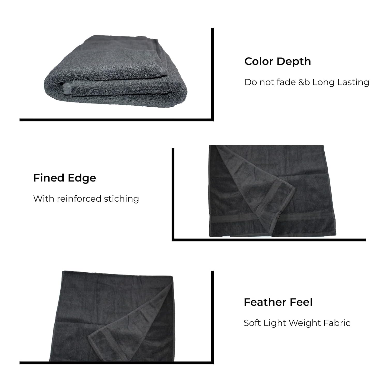 Bhapri Turkish 100% Cotton Luxury Bath Towels 500 Gsm | Lightweight Soft & Absorbent Quick Dry Plush Bathroom Towels (Black)