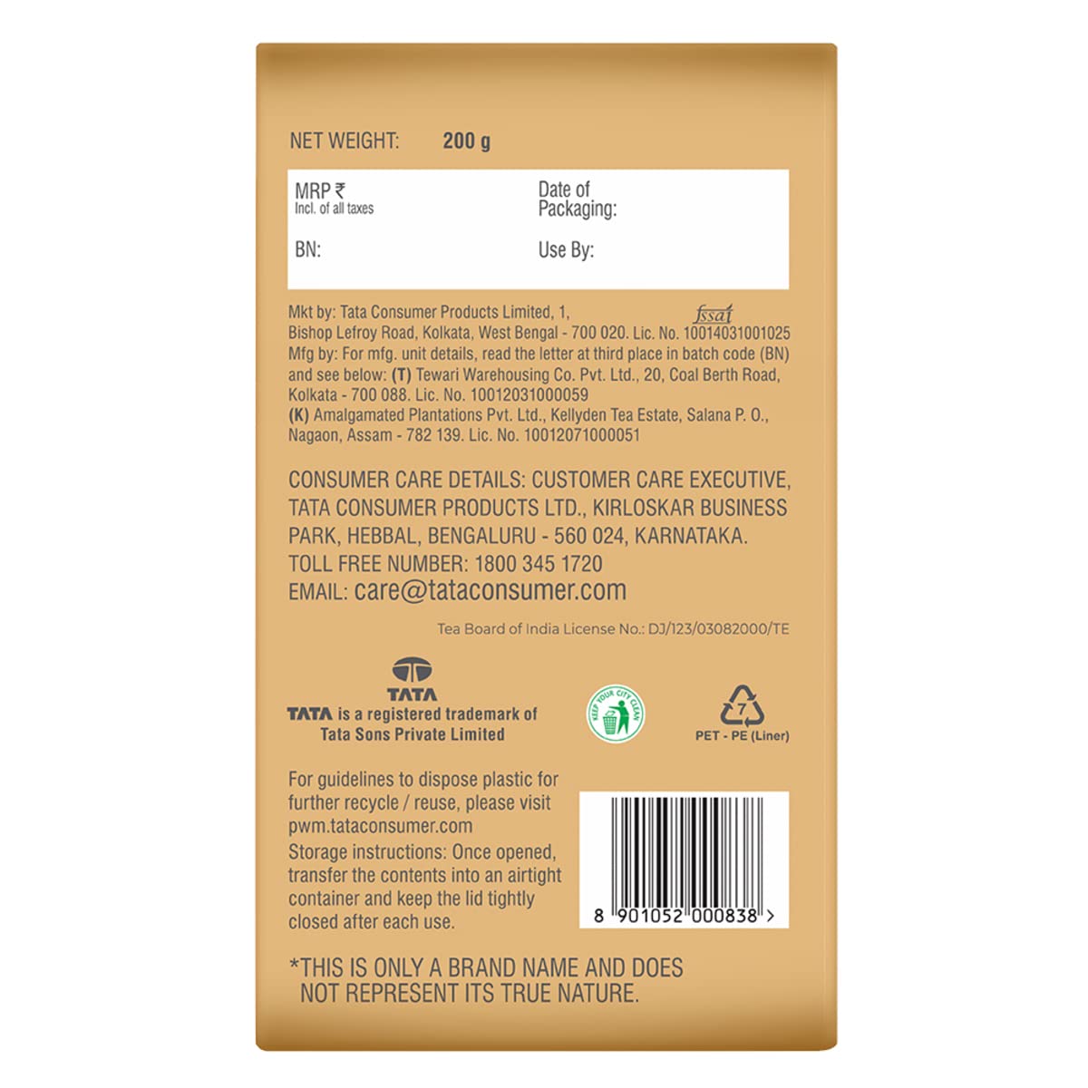 Tata Tea Gold Darjeeling Fine Long Leaf Tea - 200gm, 7.05 Ounce | Rich & Aromatic Chai Black Tea - Distinct Sweet Flavour | Medium Caffeine Chai Patti