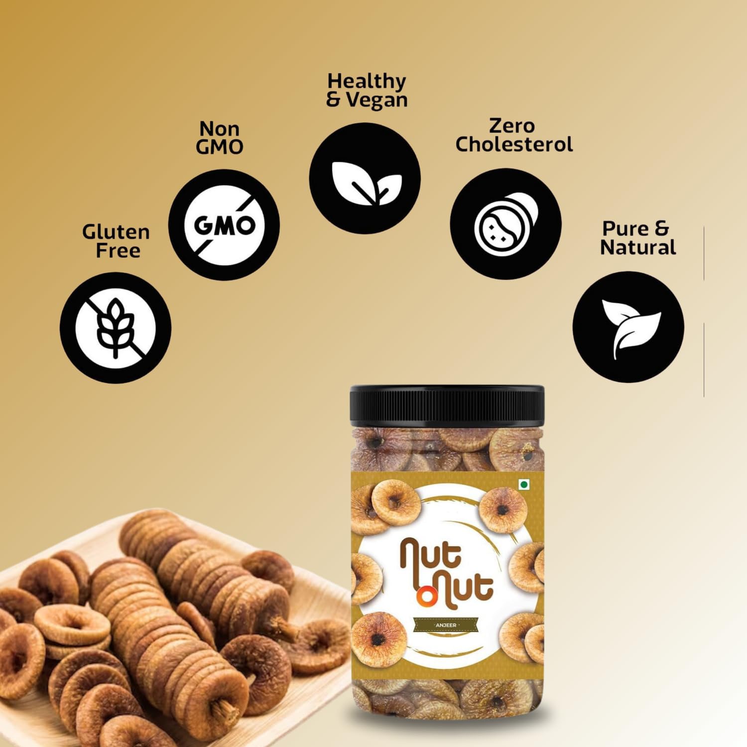 100% Natural Dried Afghani Anjeer Figs By Nut O Nut 250gm, | Rich Source Of Fibre Calcium & Iron| Low In Calories & Fat Free| Non-gmo Dried Anjir Jar Pack | 8.8 Ounce