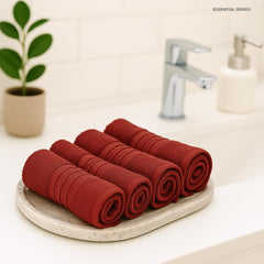 Akiko Home 100% Cotton Essential Series Face Towel 600 Gsm | Soft Absorbent & Durable Washcloth For Men & Women, Compact Travel Towel -Pack Of 4 (Maroon)