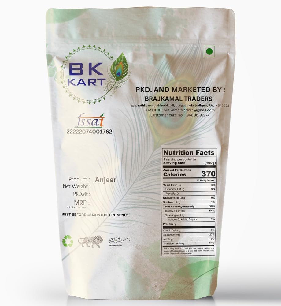 100% Natural Afghani Anjeer Dried Figs By Bk Kart 1kg, (500gm* Pack Of 2) | Vitamins & Minerals Natural Sweetness Healthy Dry Fruits For Diet Anjeer Pack | 35.2 Ounce