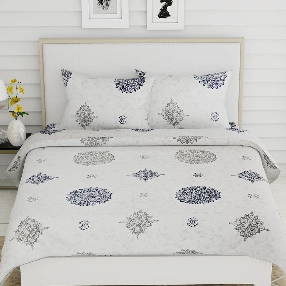 King Size Pure Cotton Bedsheet With 2 Pillow Covers | 108 X 108 Inches, Grey & Black | Perfect For Gifting On Weddings, Housewarmings, Or Anniversaries