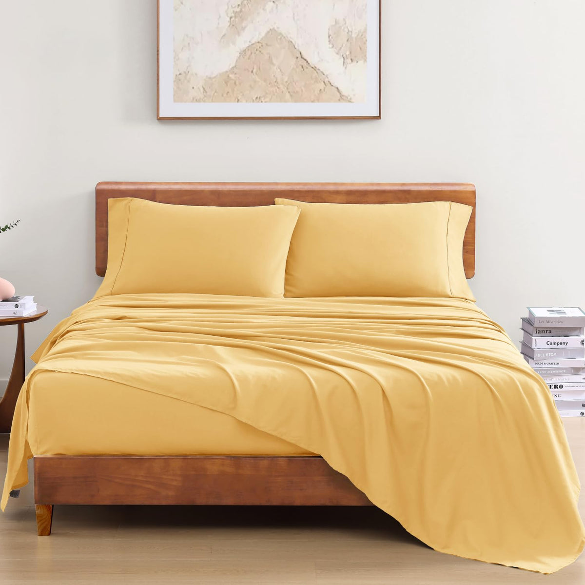Solid Cotton Bedsheet For Double Bed With 2 Pillow Covers | 90 X 100 Inches, Yellow | Soft & Comfortable Fabric, Machine Washable
