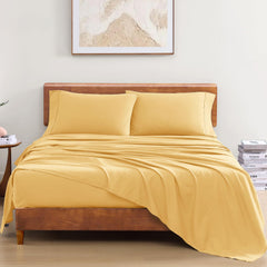 Solid Cotton Bedsheet For Double Bed With 2 Pillow Covers | 90 X 100 Inches, Yellow | Soft & Comfortable Fabric, Machine Washable