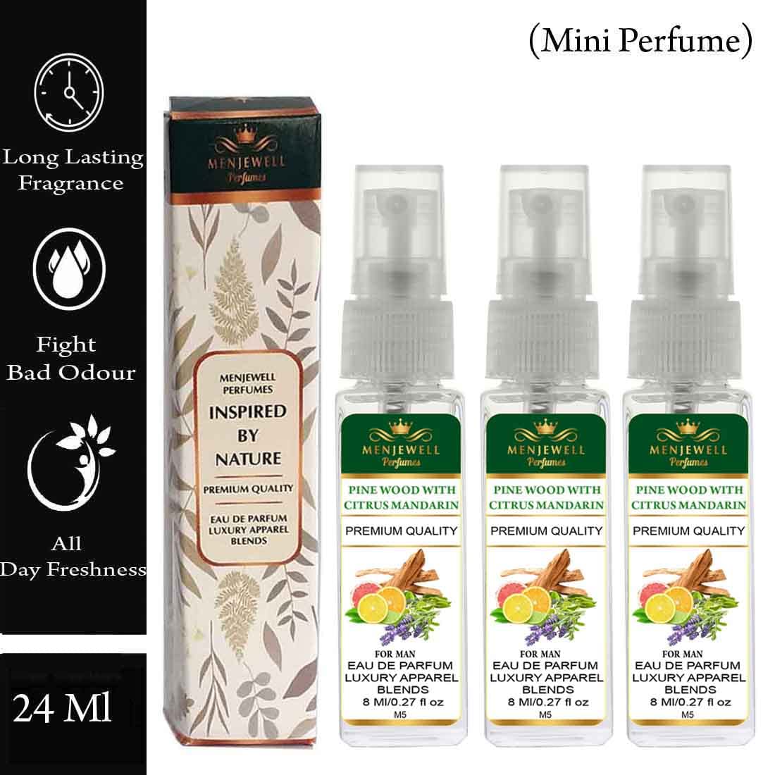 Menjewell Pine Wood With Citrus Mandarin Eau De Parfum For Man 8ml 0.27 Fl.oz. Each Pack Of 3 | Luxury Apparel Parfum