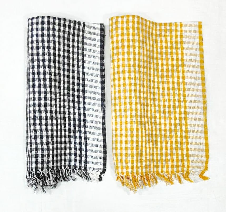 Bombay Dyeing Rimzim 100% Cotton Printed Soft & Slick Quick Drying Bath Towels 500 Gsm (Yellow & Black) - 2 Pcs